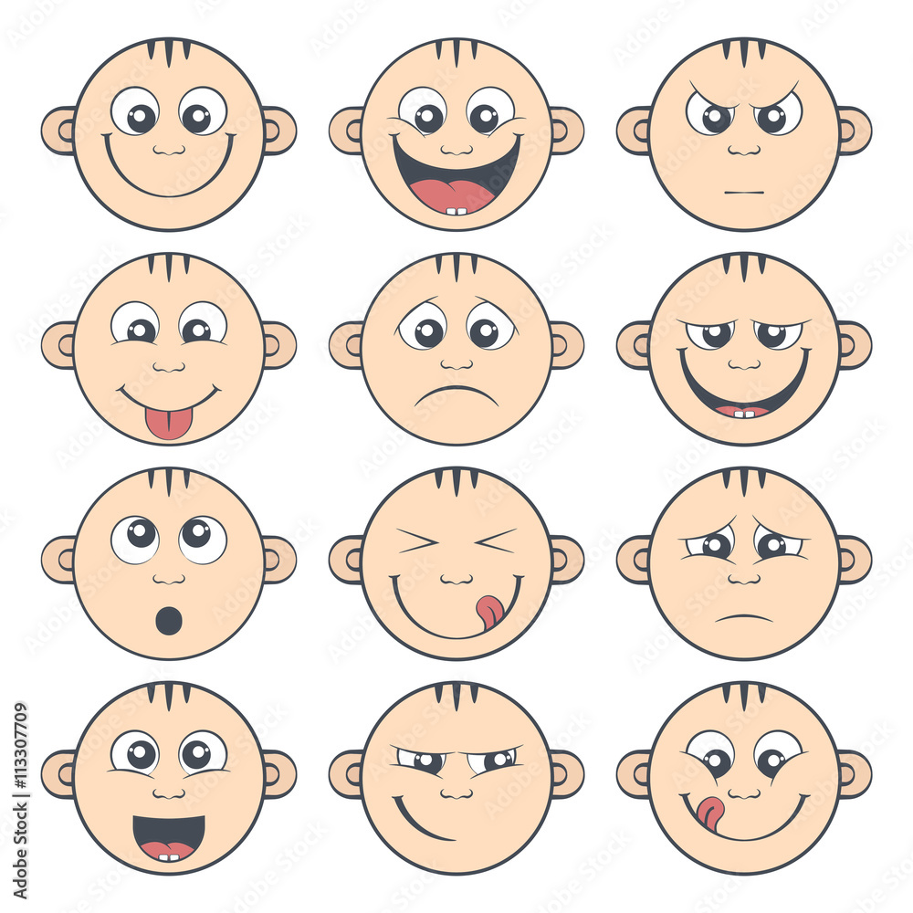 Set of baby smiley. Cute cartoon kids emoticon Set of baby smiley. Cute cartoon kids emoticon