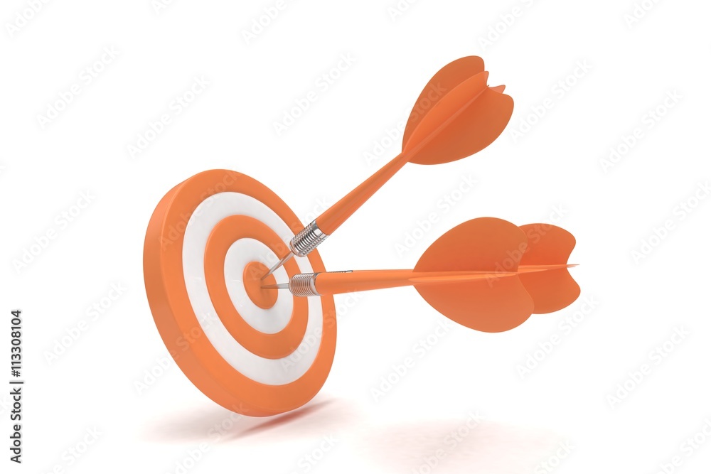 Three arrows darts in center. 3d rendering. Three arrows darts in center. 3d rendering.