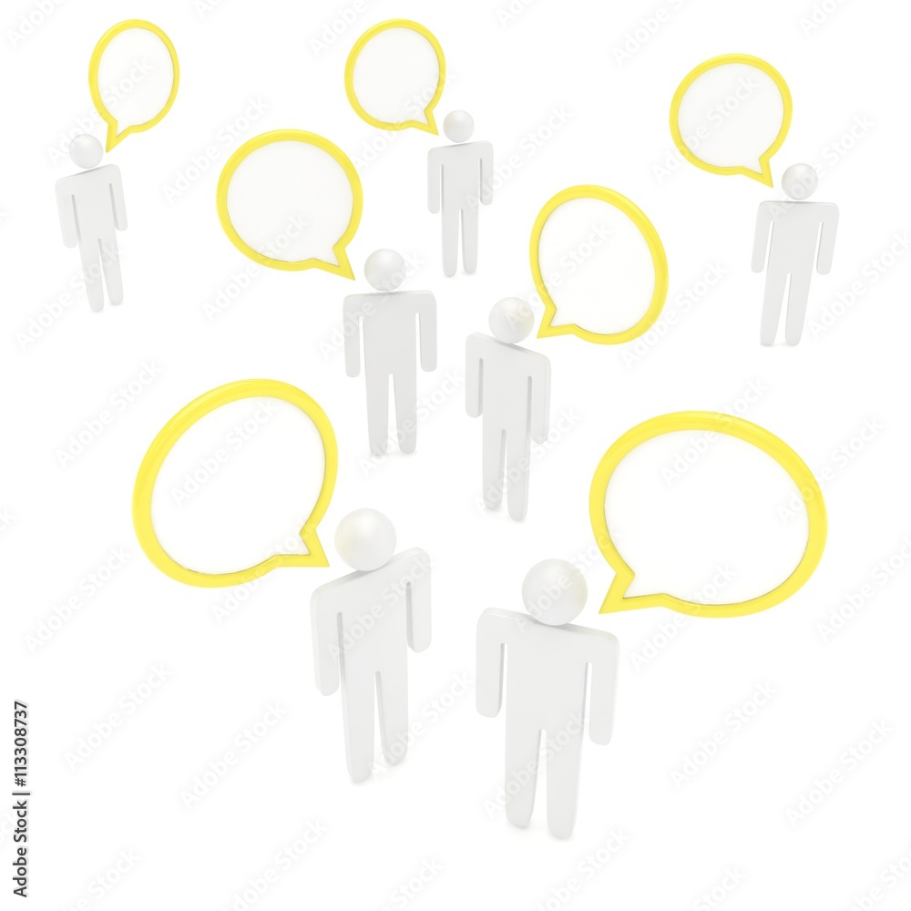 people with talk bubbles isolated over a white background. 3d rendering.