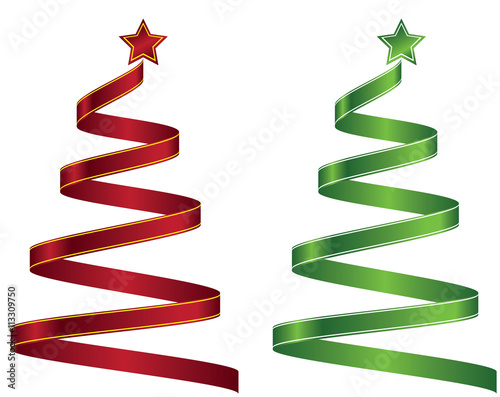 2 stylizes ribbon Christmas tree red and green color