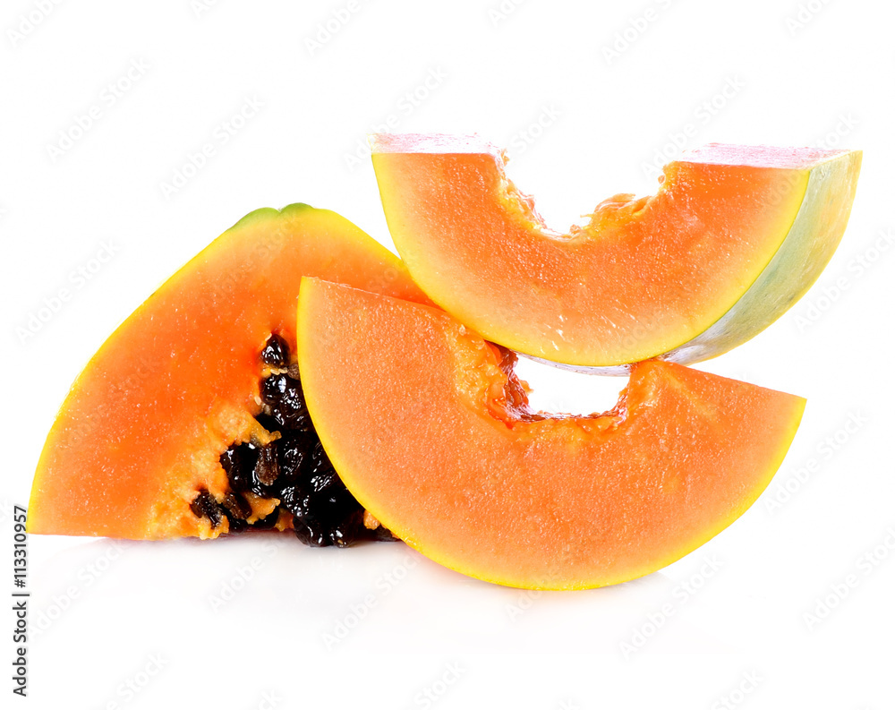 papaya slices on white background papaya slices on white background