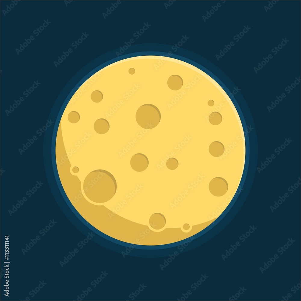 Moon in flat dasign style. Night space astronomy and nature moon icon. Gibbous vector on dark background. Cartoon planet moon icon. Science astronomy Earth satellite in space Moon in flat dasign style. Night space astronomy and nature moon icon. Gibbous vector on dark background. Cartoon planet moon icon. Science astronomy Earth satellite in space