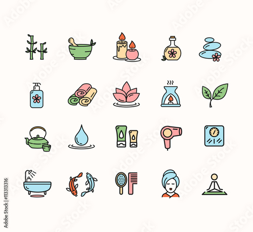 Spa Icon Colorful Set. Vector