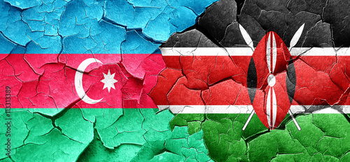 Azerbaijan flag with Kenya flag on a grunge cracked wall