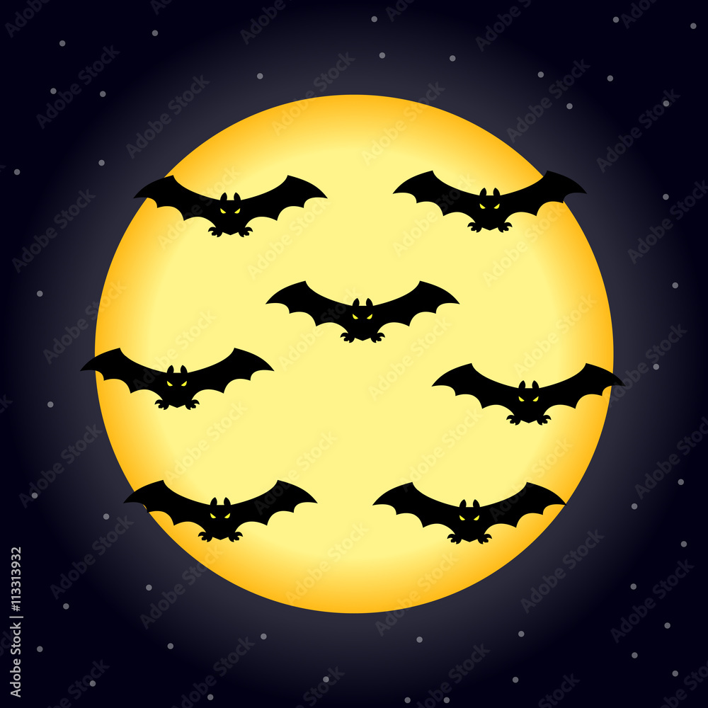 moon on Halloween with bats on a blue background moon on Halloween with bats on a blue background