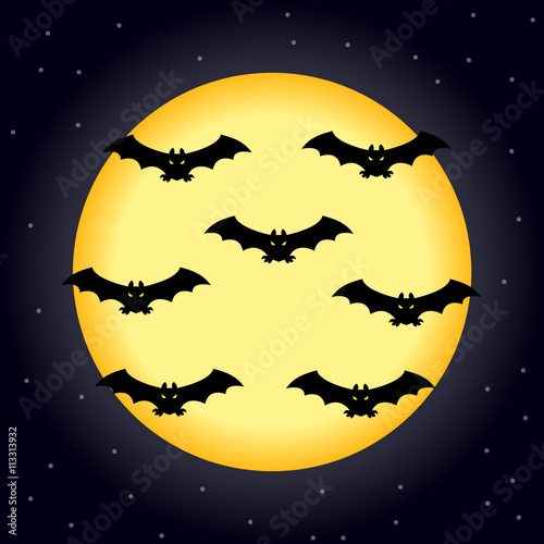 moon on Halloween with bats on a blue background