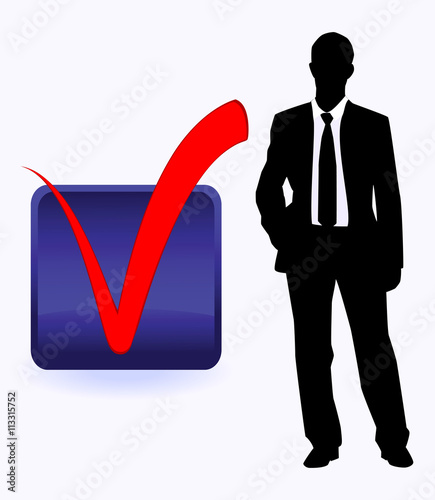 Vector illustration of the man in a suit and buttons with a mark