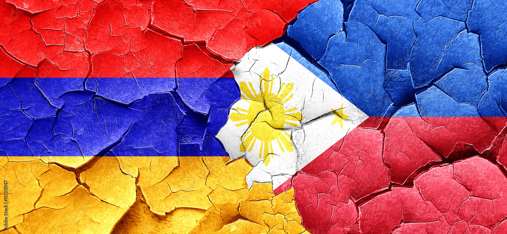 Armenia flag with Philippines flag on a grunge cracked wall