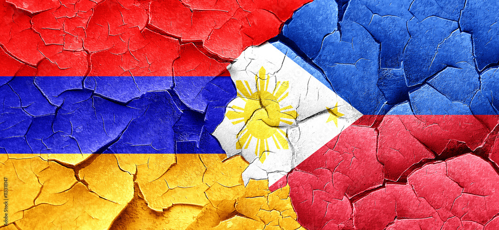 Armenia flag with Philippines flag on a grunge cracked wall Armenia flag with Philippines flag on a grunge cracked wall