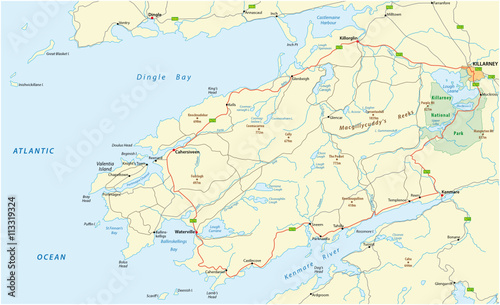 map of tourist panoramic coastal road Ring of Kerry, ireland