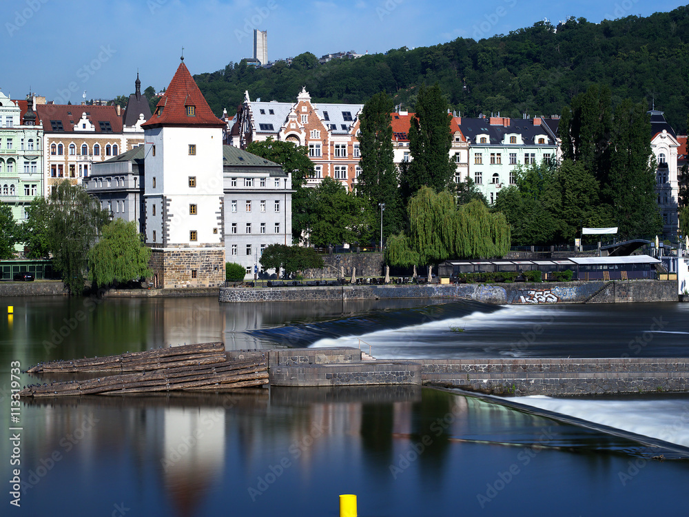 Fototapeta premium Janacek Embankment in Prague with Malostranska water tower in the foreground