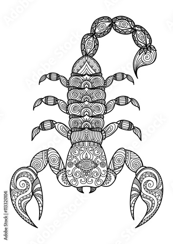 Clean lines doodle design of scorpion for tattoo, T-Shirt Graphic and adult coloring book - 
Stock Vector