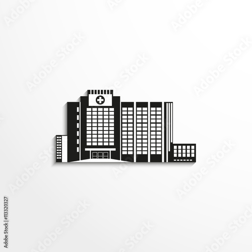 Modern hospital building. Vector illustration in two colors.