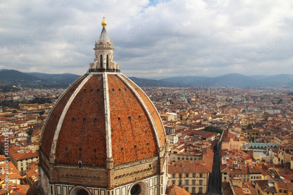 View of the cupola of Il Duomo Cathedral from Campanile tower, Florence 