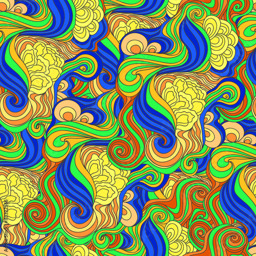 Seamless doodle pattern of waves curls hair