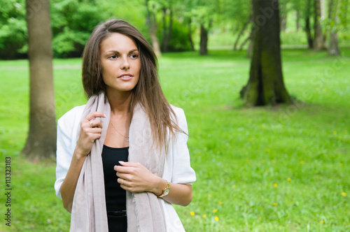 Wallpaper Mural beautiful girl with a scarf on a walk in the park Torontodigital.ca