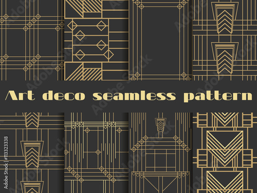 Art deco seamless patterns. Art deco geometric seamless pattern. Set retro  backgrounds. Style 1920's, 1930's.