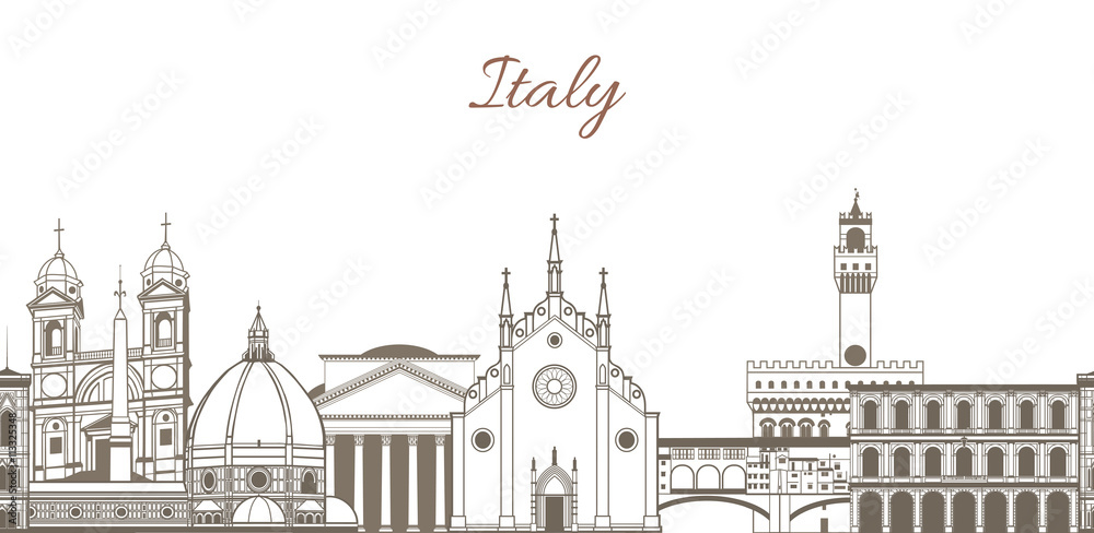 vector composition with famous landmarks of Italy