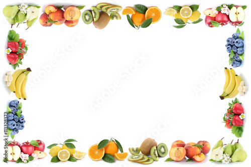 Fototapeta Naklejka Na Ścianę i Meble -  Früchte Apfel Orange Äpfel Orangen Obst Frucht Rahmen Textfrei