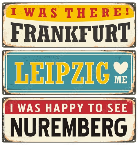 Retro tin sign collection with German cities
