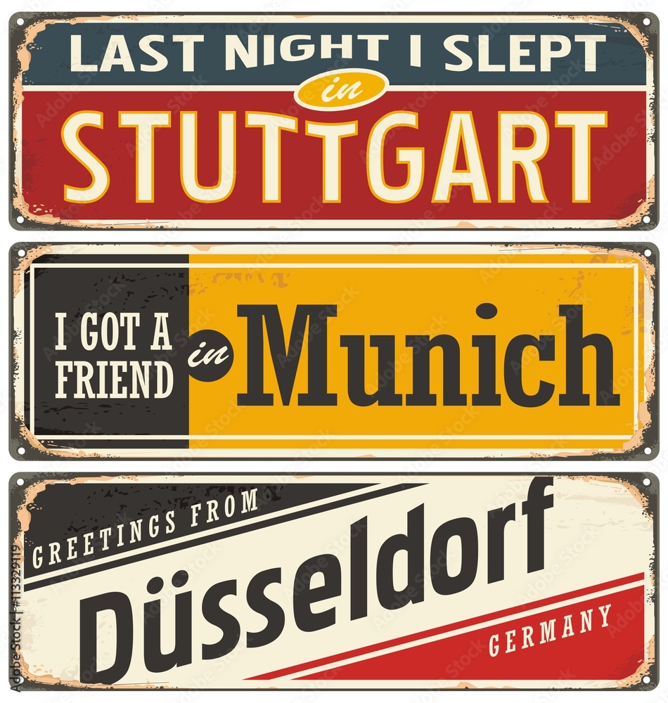 Retro tin sign collection with German cities