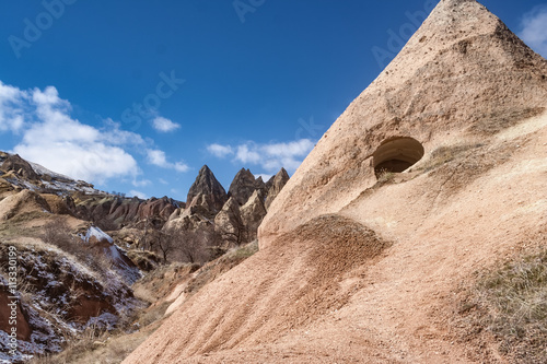 House carved into a rocky outcrop in Cappadocia, Turkey