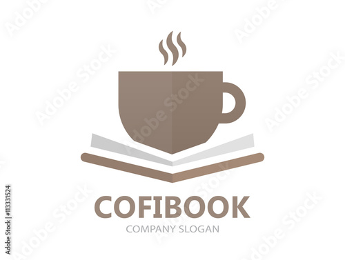 Vector book and a cup of coffee logo concept