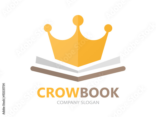 Vector book and crown logo concept