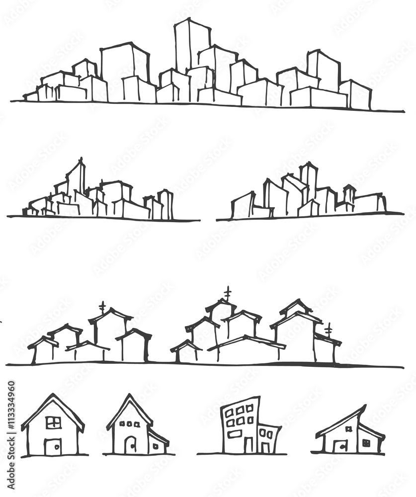 Cityscape Vector Illustration Line Sketched Up EPS10