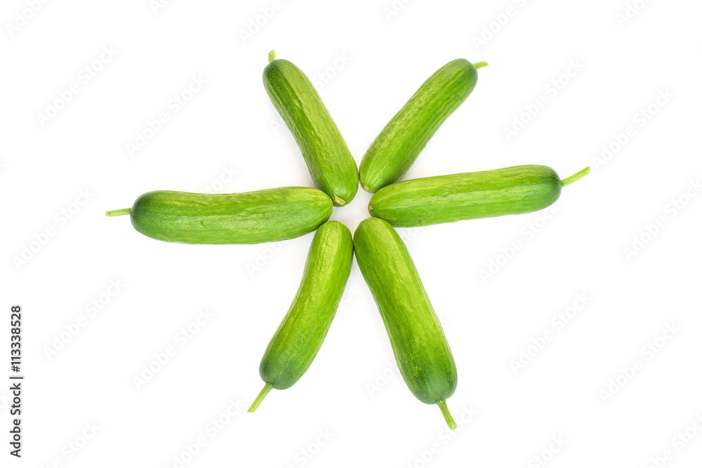 Fresh mini cucumbers isolated on white background Fresh mini cucumbers isolated on white background