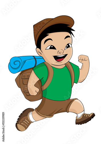 The green boy backpacker camping