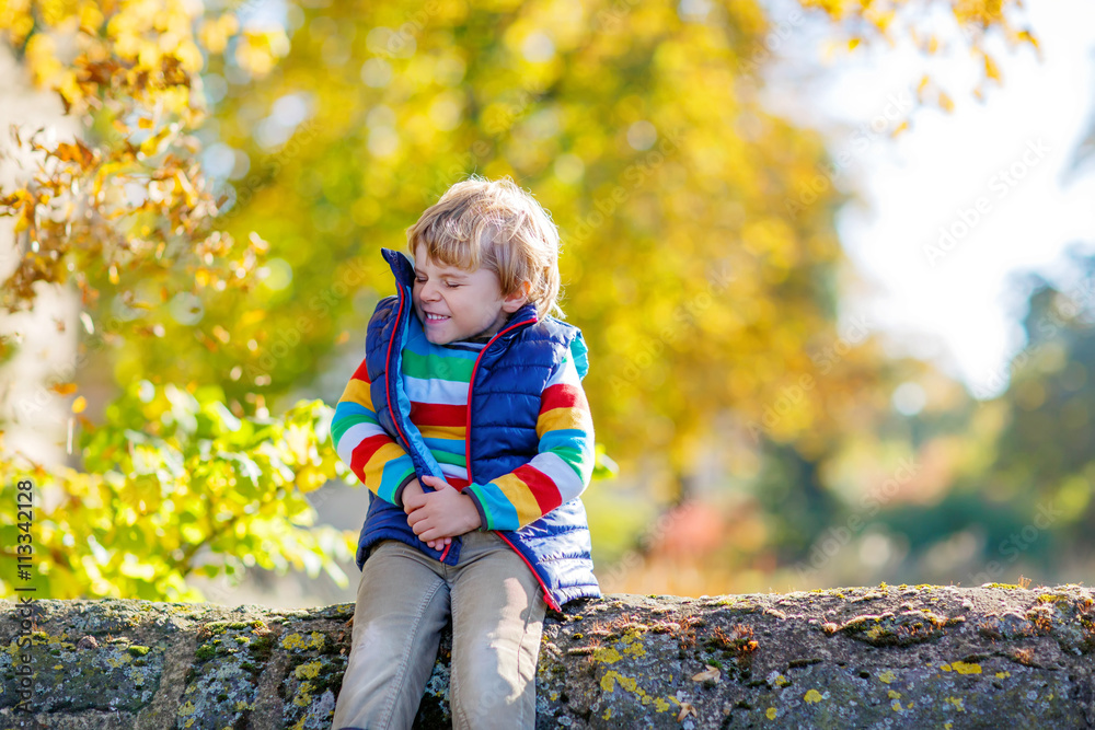 little blond kid playing with yellow leaves in autumn park. little blond kid playing with yellow leaves in autumn park.