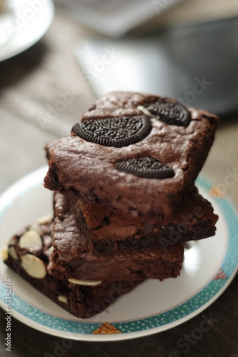 closed up Oreo brownies , delicious dessert.