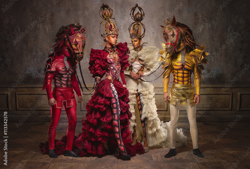 Fototapeta premium Chess queens with men in horse masks