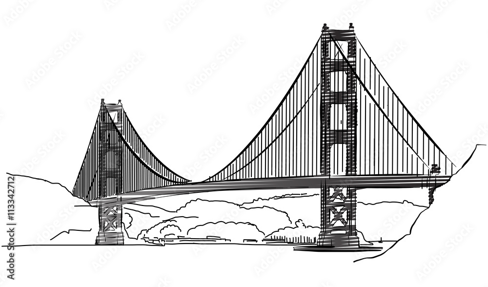 Fototapeta premium Golden Gate Bridge, San Francisco, Outline Sketch