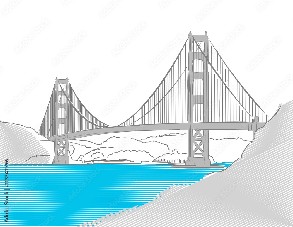 Golden Gate Bridge, San Francisco, Colored Sketch