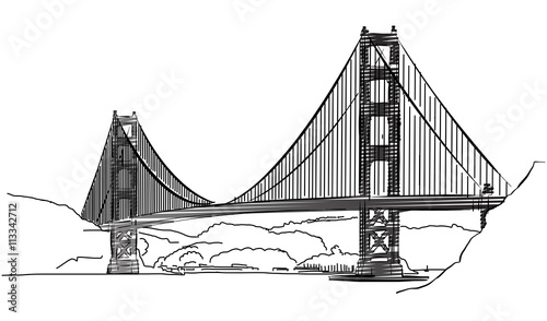 Golden Gate Bridge, San Francisco, Outline Sketch