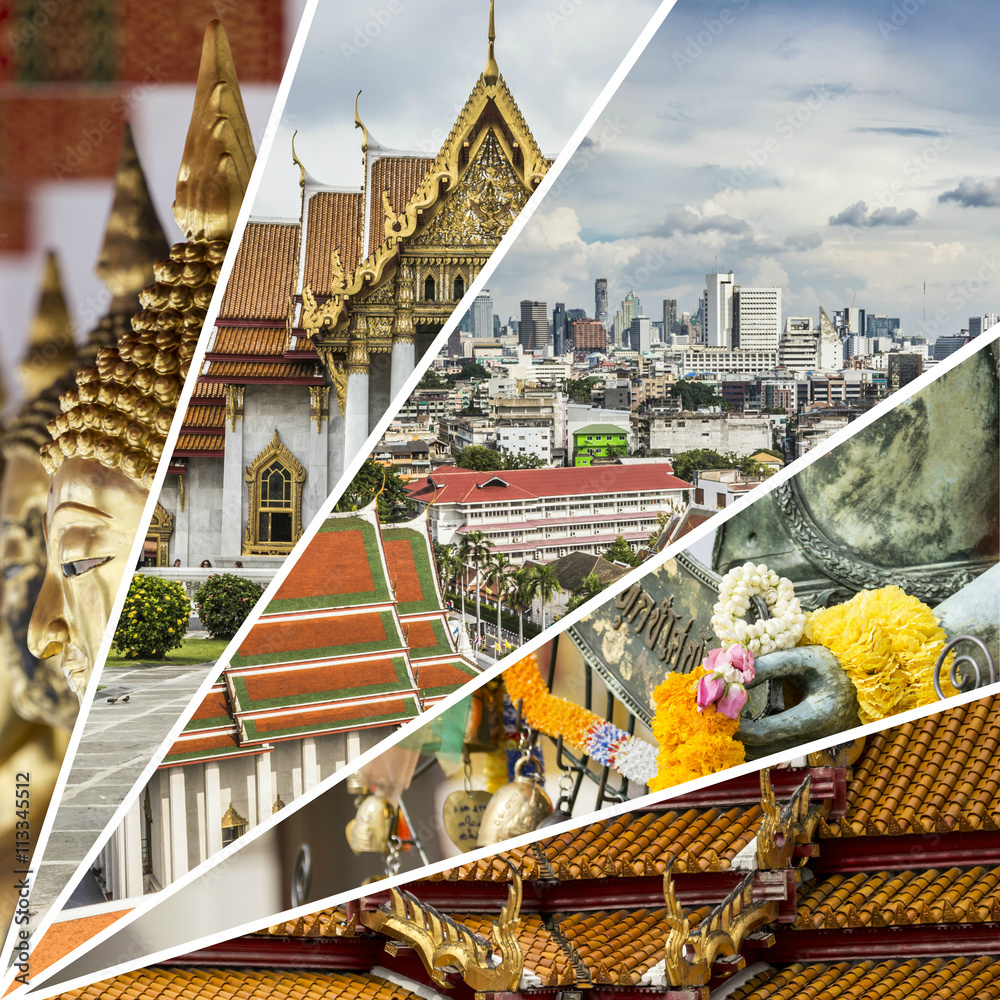 Fototapeta premium Collage of Bangkok (Thailand) images - travel background (my pho