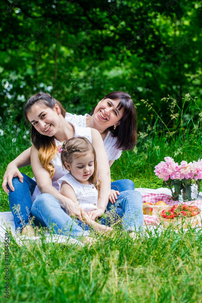 grandmother, daughter and granddaughter on a picnic grandmother, daughter and granddaughter on a picnic