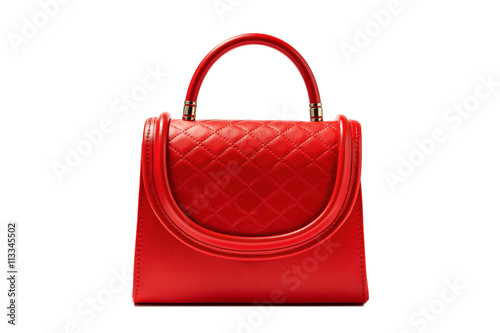 Red female leather bag on white background photo