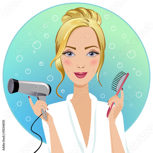 Beautiful blond woman is making a hairstyle