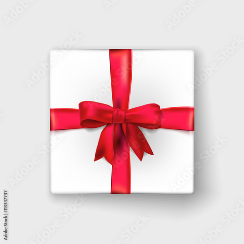 present box top with red bow and ribbons. Vector illustration
