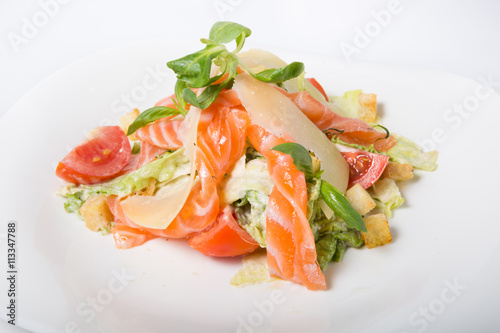 Vegetables salad with salmon