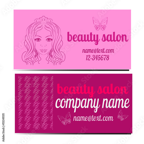 beauty salon banners, visit cards with abstract colorful butterfly and fashion girl. Vector illustration.modern background