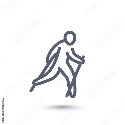 nordic walking line icon isolated on white, vector illustration