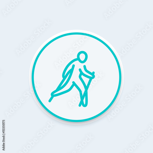 nordic walking line icon, healthy lifestyle, outdoor activity, vector illustration