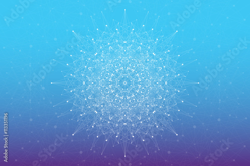 Geometric abstract molecule with connected line and dots. Graphic communication background for medicine, science, chemistry. Molecular structure dna or neuron composition. Vector illustration