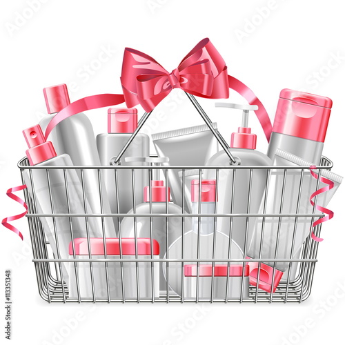 Vector Supermarket Basket with Cosmetics