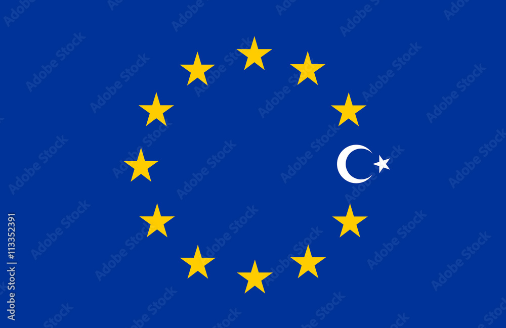 Collage: flag of Turkey and flag of Europe, European Union (EU)