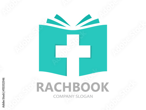 Vector logo combination of a book and christian cross